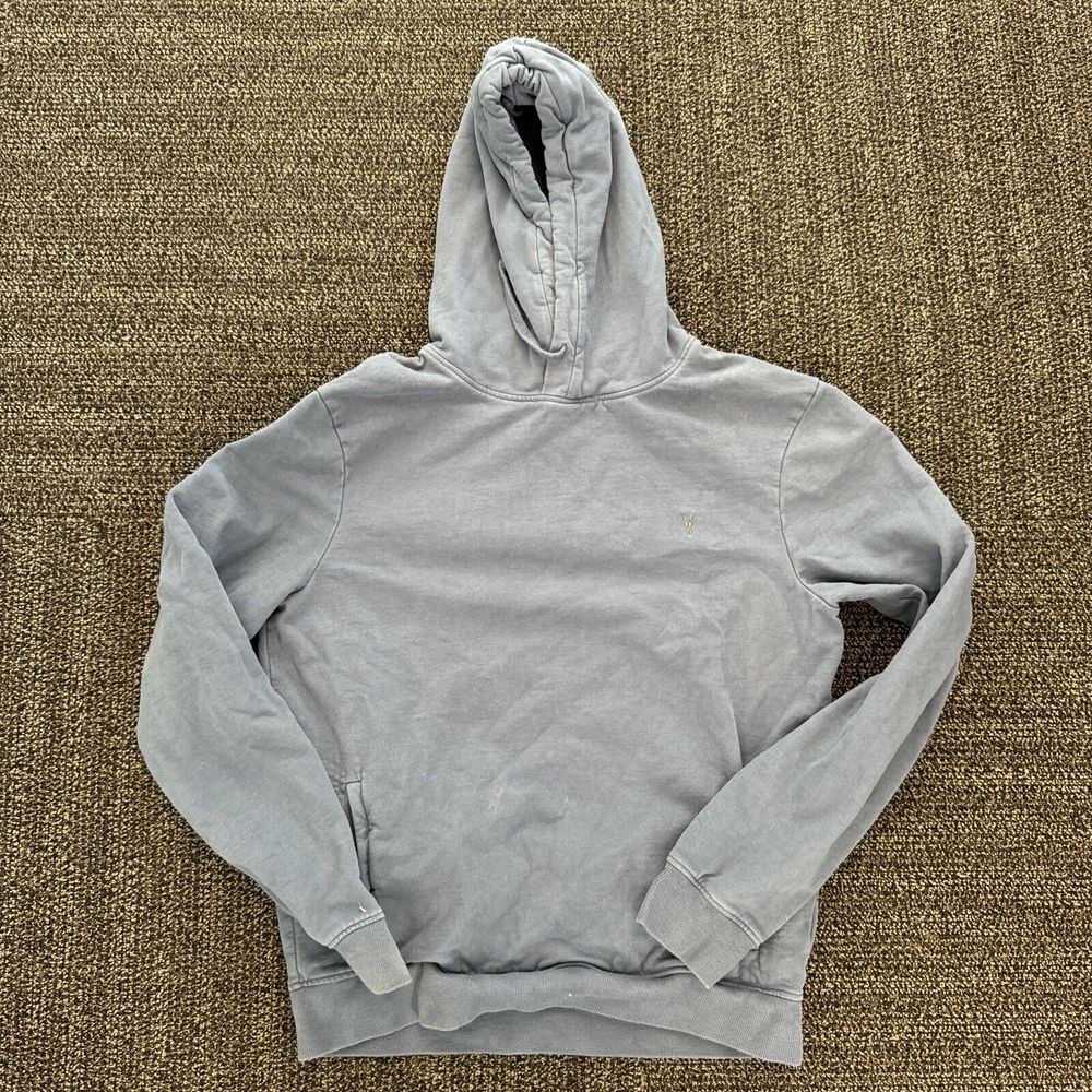 ALLSAINTS Mens Vintage Gray Cotton Long Sleeve Pullover Hoodie Size SmallPockets